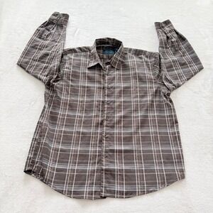 Bruno New‎ York Mens XL Brown Plaid Easy Care Long Sleeve Button Down Shirt